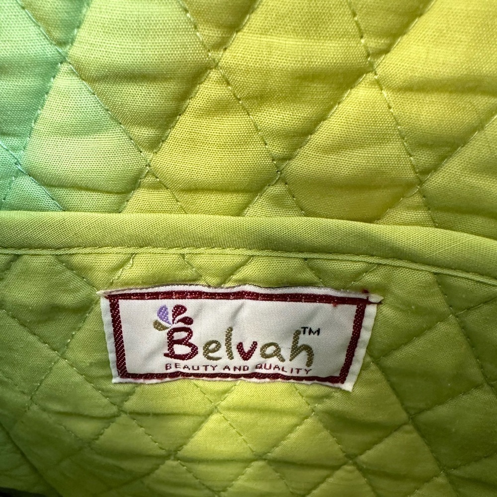 Belvah Quilted Floral Flower Cotton Large Tote Shoulder Bag Front Bow Accent - Picture 4 of 11